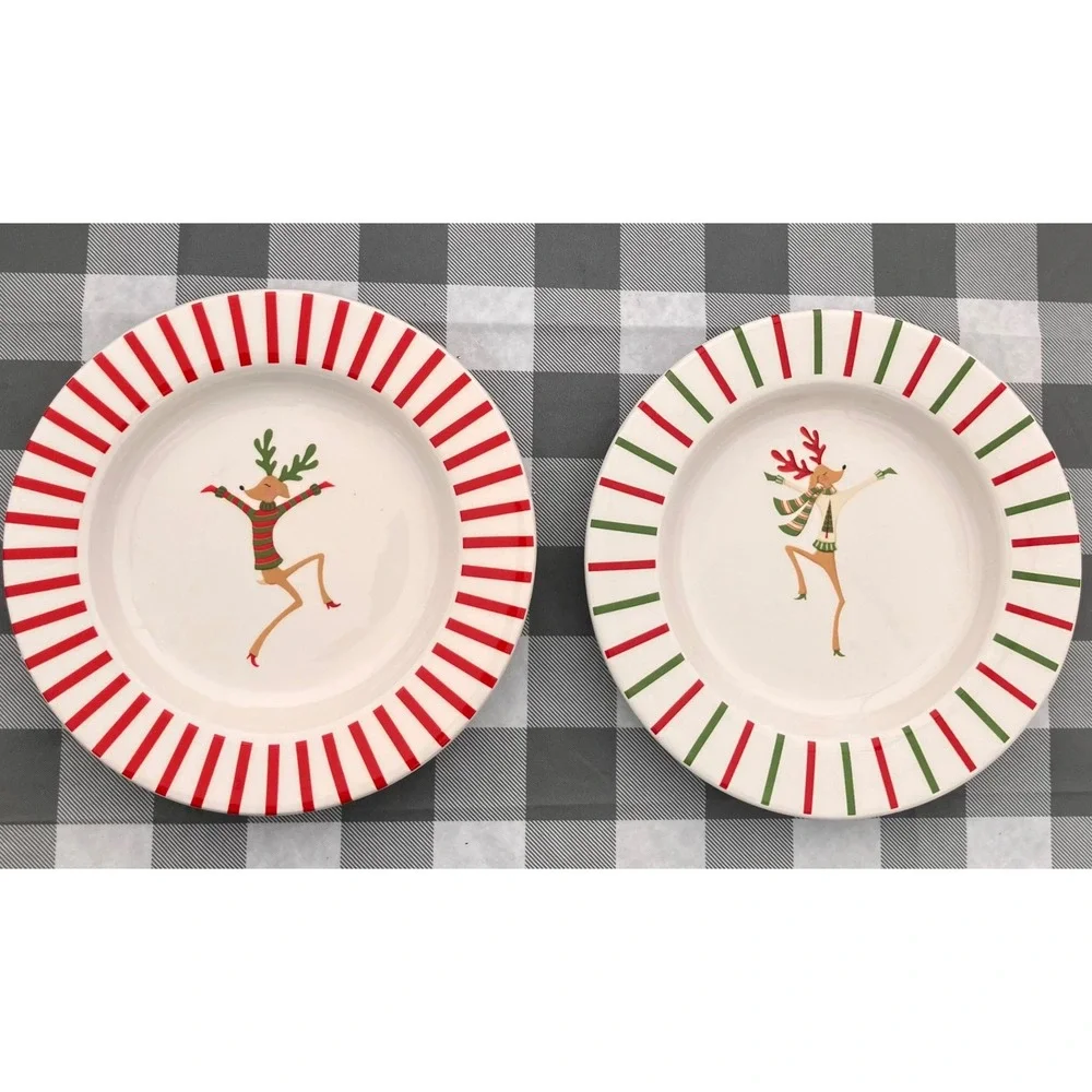 Certified International Pasta Bowls 9 Inch Red Green Reindeer Set of 2